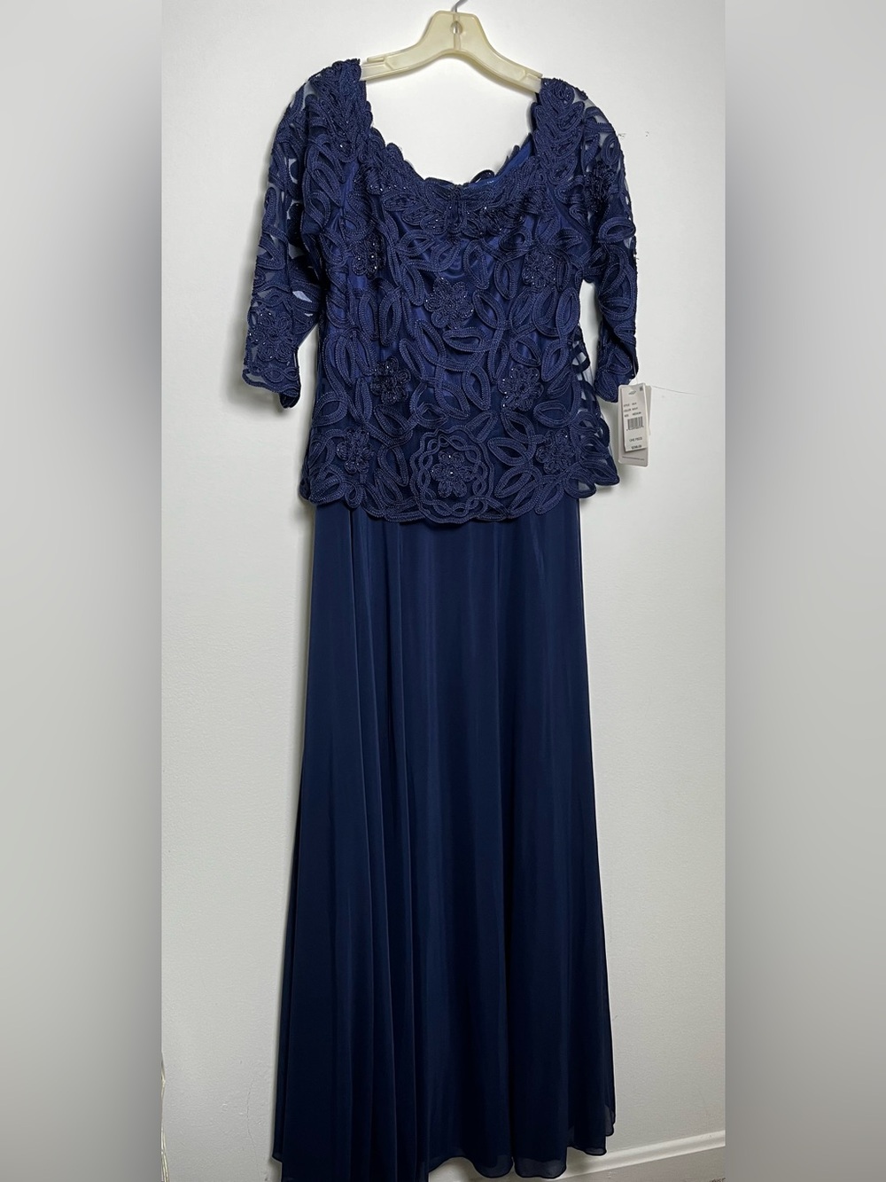Soulmates Navy Blue Lace Overlay Formal Gown